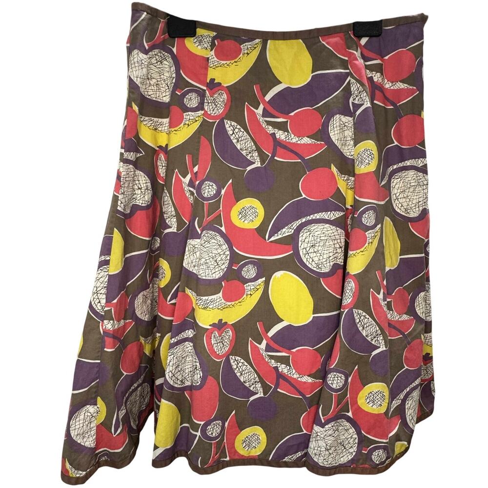 Boden Multicolor Abstract Print A-Line Skirt - Brown, Yellow, Purple, Red, Cream